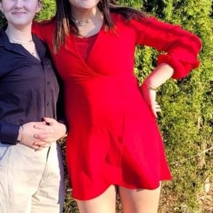 Red Medium Love and Peace Collective V-Neck Dress